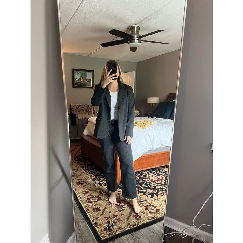 MOON RIVER Gray Pinstripe Double Layered Front Button Blazer Jacket sz Medium - Picture 15 of 16